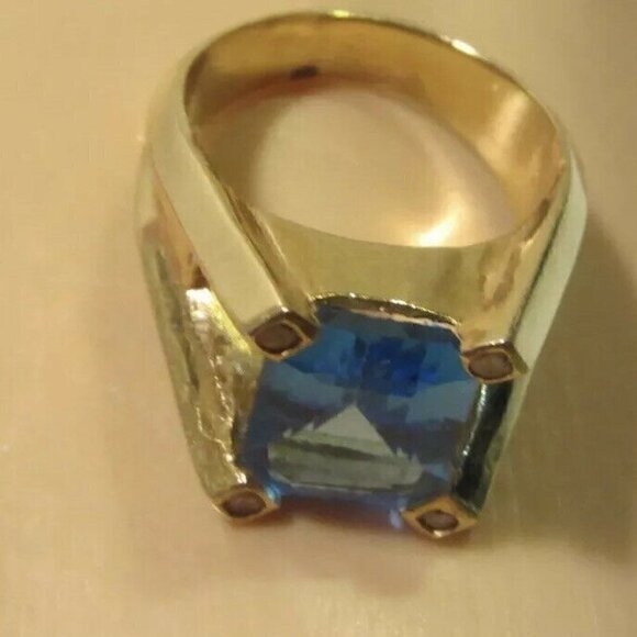 Blue Topaz & Diamond Ring 14K Custom Design Vintage - Picture 3 of 9
